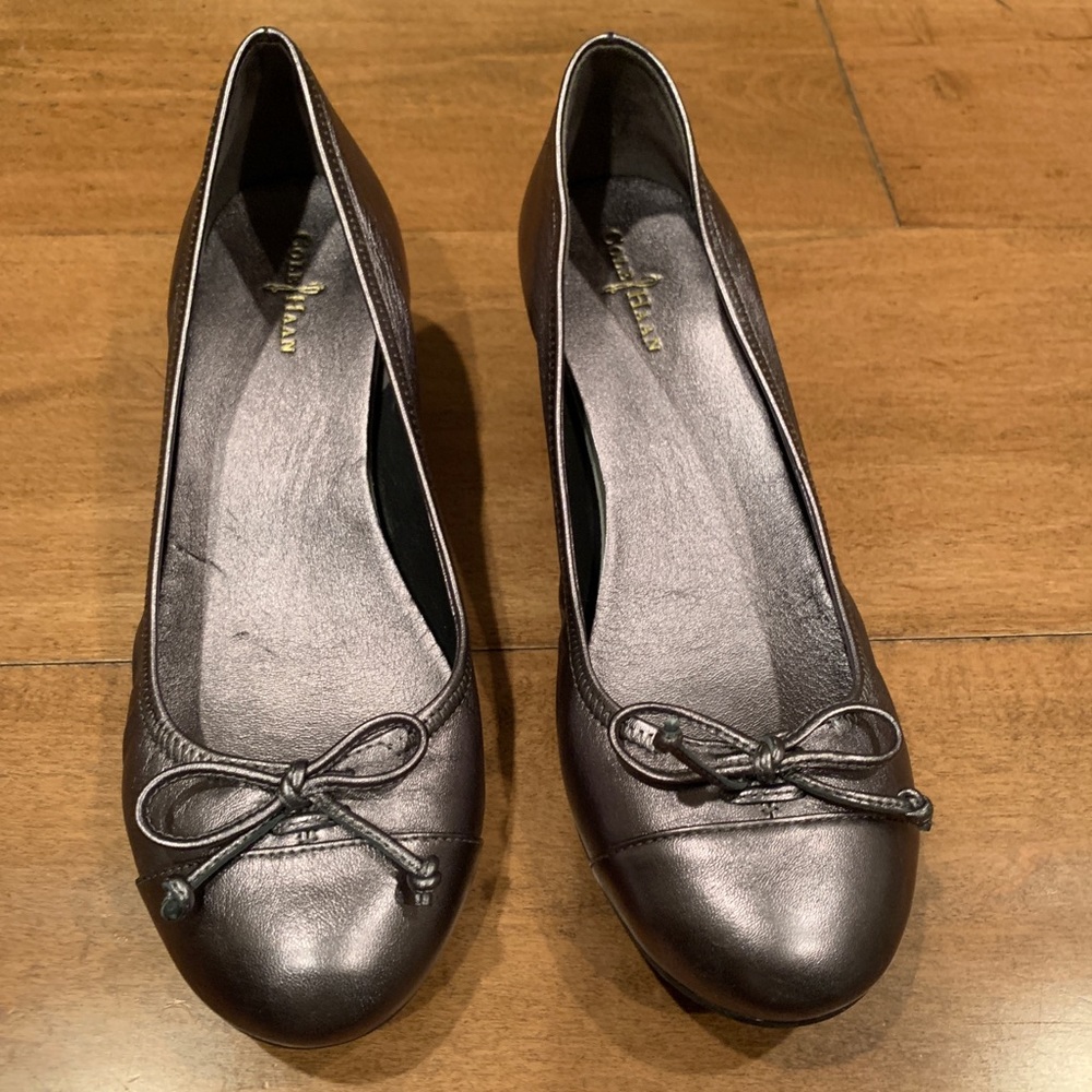 ColeHaan metallic executive wedge heels